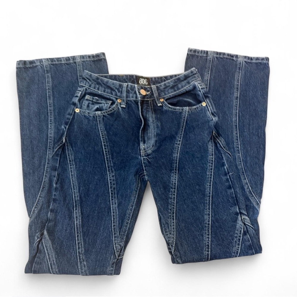 BDG Blue Women's Jeans Skinny With Bootcut Flare And Stripped Ribbed Design